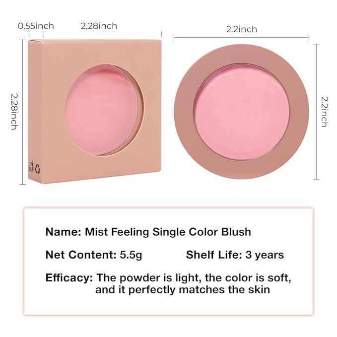 Single Lavender Pink Purple Matte Powder Blush Palette Face Makeup, Blush for Looks Younger Cheeks, Monochrome Cream Blushes Lightweight Long Lasting, Blush for Women All Skin Tones Paleta de