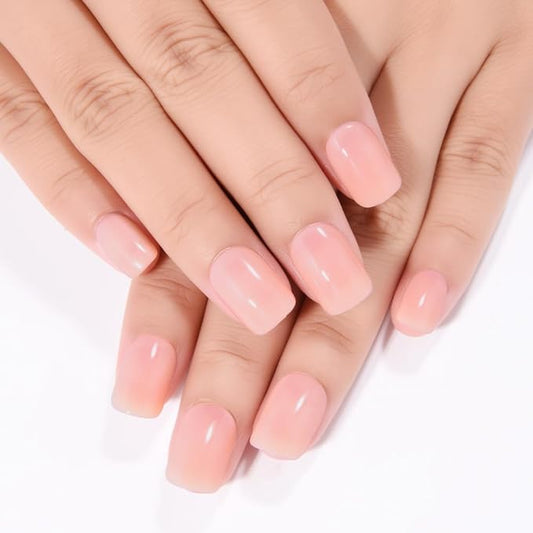 evpct Warm Pink Press on Nails Short Midium Oval for Women Gift, Glossy Pink Fake Nail with Soft Gel Salon Quality Reusable Stick on Nails Full Cover Artificial Nail Glue Soft Gel Set Kit 24Pcs, 01