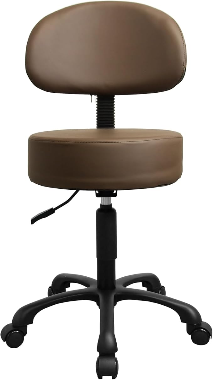 Black Lift Swivel Rolling Stool Round Chair,Thick Sturdy Padding,Adjustable Stool with Wheels for Doctor,Medical,Massage Salon,Office,Shop(with Back, Brown)