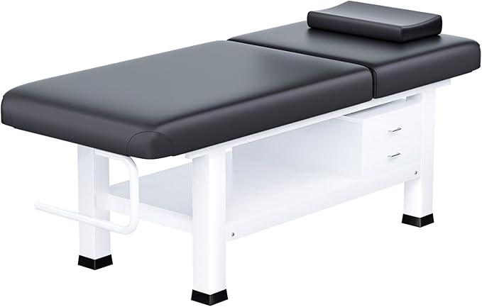 Massage Table with Towel Rack and Storage, 1500lbs Weight Capacity Iron Base Massage Bed Adjustable Backrest for Professional & Home Use, Spa Treatment Table for Relaxation and Therapy, Black