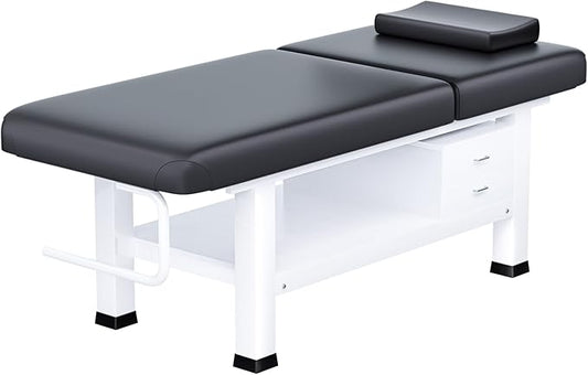Massage Table with Towel Rack and Storage, 1500lbs Weight Capacity Iron Base Massage Bed Adjustable Backrest for Professional & Home Use, Spa Treatment Table for Relaxation and Therapy, Black