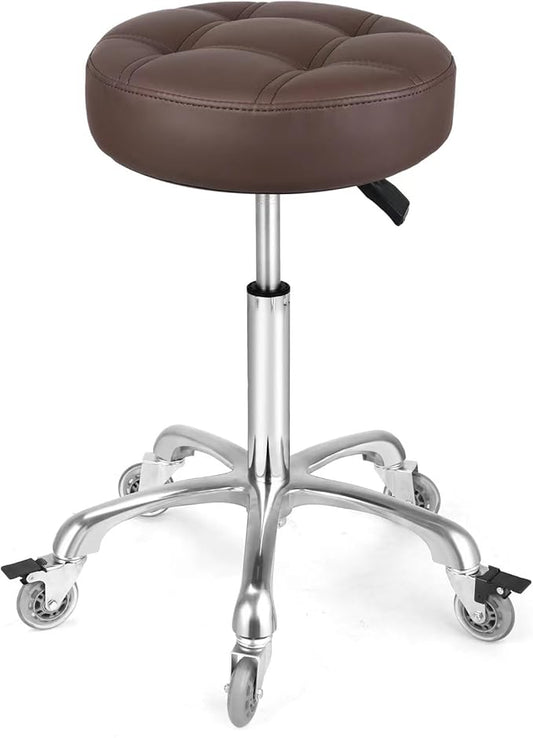 Adjustable Heavy Duty Stool - Rolling Stools with Locking Caster Wheels - Swivel Stools Backless Chair for Home Kitchen Office Shop Tattoo Lash Tech Pedicure (Brown, Height 22 to 30 in)
