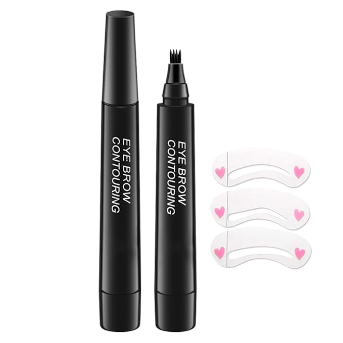 BINGBRUSH Eyebrow Ink Pencil by Brow Stylist -Micro 4 Point Brow Pen Lift & Snatch 2 Eyebrow Pen Kits with 3 Eyebrow Stencil Long-Lasting Waterproof Natural Eyebrow Hair (B-2Pc 05# Black)