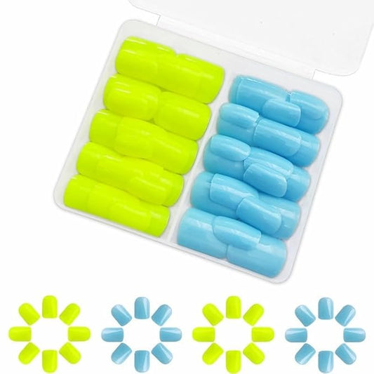 2 Packs 48Pcs Press on Nails Short Square Fake Nails Medium Acrylic Nails Solid Color False Nails Glossy Glue on Nails Blue Green Stick on Nails for Women Girls Nails Decoration