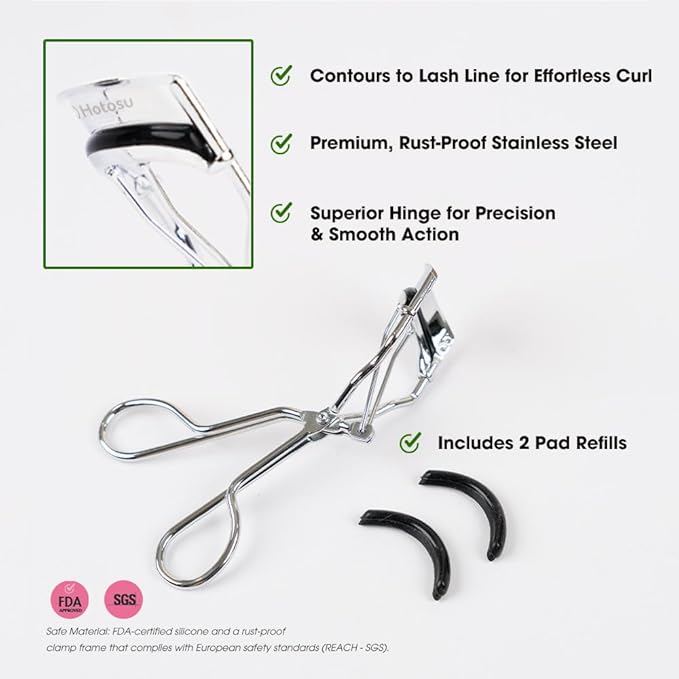 Stainless Steel Eyelash Curlers, Professional Lash Curler for Long-Lasting Lift | Gentle Eye Lash Curler for Hooded Eyes | Stainless Steel Ergonomic Design for Natural Curl (Silver)