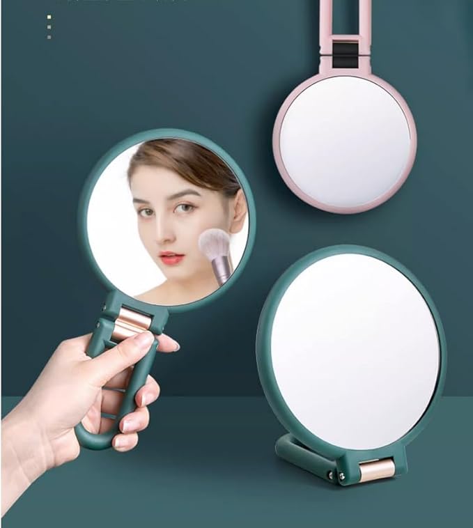 1X 5X Handheld Mirror with Handle for Travel， Magnifying Mirror, Magnification, Rotation Adjustable Handle, Double Sided Folding, Mirror for Women for Eyes Makeup Travel Table Desk Shaving