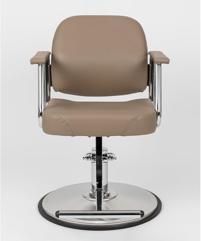Zaria Wide Salon Styling Chair, Round Chrome 360° Swivel Hydraulic | Minerva Beauty (Taupe)