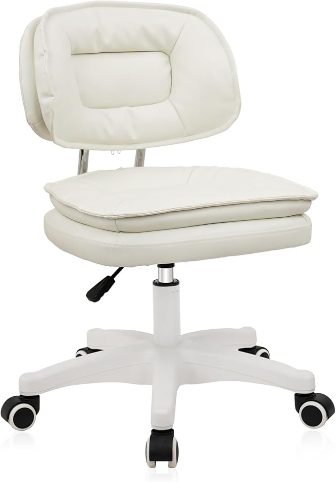 Small Rolling Stool with Backrest - 360° Swivel Rolling Chairs with Wheels,Adjustable Height Armless Vanity Chair, Thickened Seat Cushion Stool Chairs for Spa, Shop, Salon, Massage, Beige