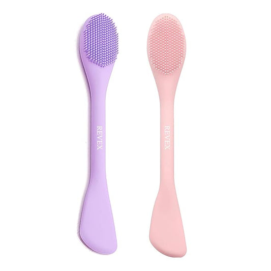 REVEX Pore Cleaning Brush,Face Scrubber,Lymphatic Drainage Massager,2Pcs Silicone Face Mask Applicator,Mask Applicator Tool for Facial Mud,Contour Face Brush for Lymphatic Drainage.(Pink+PurPle)