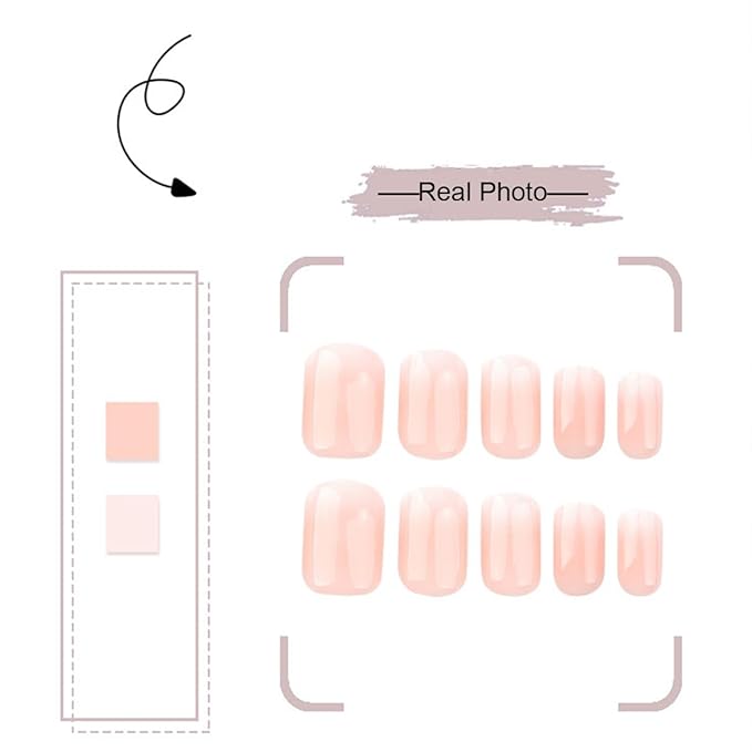 Square Press on Nails Square Short Fake Nails Nude False Nails Cute Glossy Full Cover Acrylic Nails Summer Glue on Nail Artificial Stick on Nail for Women Manicure DIY