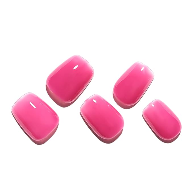 GLAMERMAID Hot Pink Press On Nails Extra Short Square, Handmade Jelly Soft Gel Nails Rose Fake Nails kit, Natural Nails Manicure Kits Stick Glue on Nail Reusable Acrylic False Nails for Women