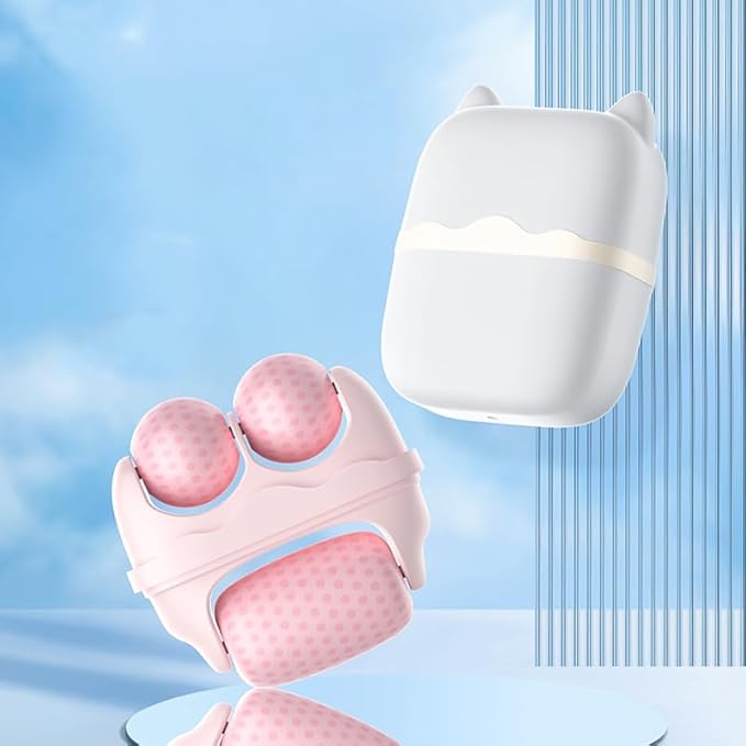 Ice Roller for Face and Eyes, Women Ice Face Roller Reduces Puffiness Relieves Migraines Massager 2 in 1, Facial Rollers, Skin Care Tools, Self Care Gifts for Men Women (Pink)