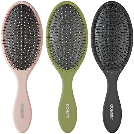 Conair Detangling Hair Brush 3PK - For wet and dry hair - curly hair brush - hair brushes for women - detangler brush - hair brushes for women - Evergreen, Blush Pink, Black Assorted (Pack of 8)