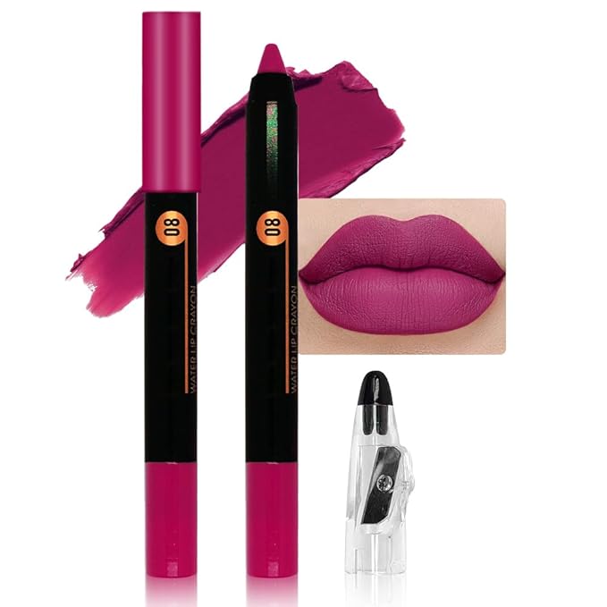 Rose Red Crayon Matte Lipstick Lip Liner Pencil, Moisture Smooth Lipstick Pencil, With pencil sharpener Sharpenable Lip Pencil, Ultimate Lip Crayon for Women Smudgeproof Waterproof 08#