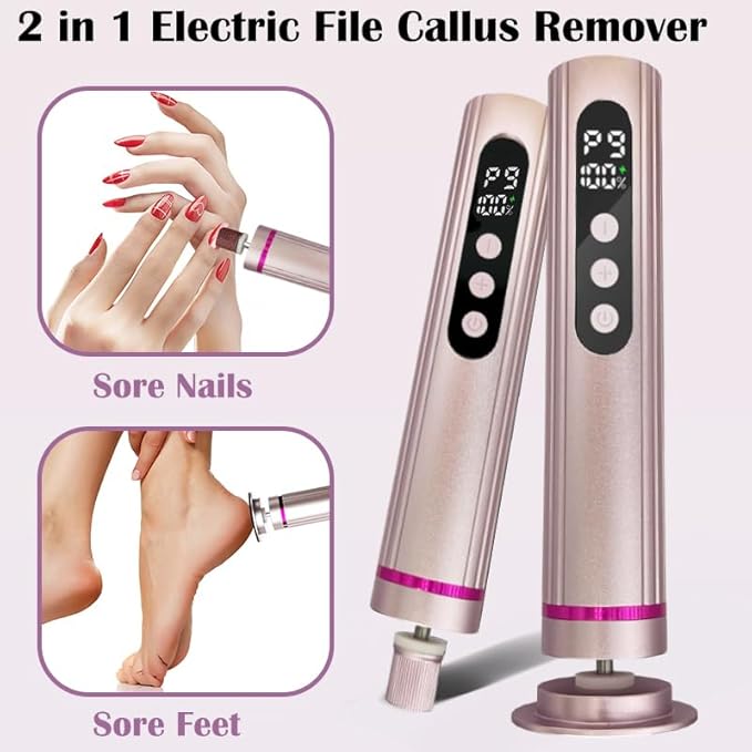 Ideal Swan 2 in 1 Electric Feet Callus Remover, 9 Adjustable Speed Foot File with Sandpaper Discs & Grinding Heads, Electric Foot Callus Remover Cutin Dead Skin calluses for Men Women(Pink)