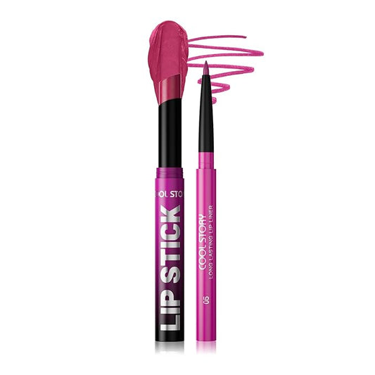COOL STORY 2 Piece Lip Liner and Lipstick Set, Long Lasting Formula, Professional Makeup Kit (05)