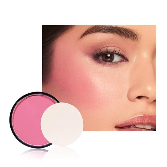 Natural Single Matte for Face Cheeks Blush with Makeup Powder Puff, Pink Red Monochrome Blush Cream Powder Makeup Palette Blushes Long-lasting Color Blendable Foundation for Women Every Day 02