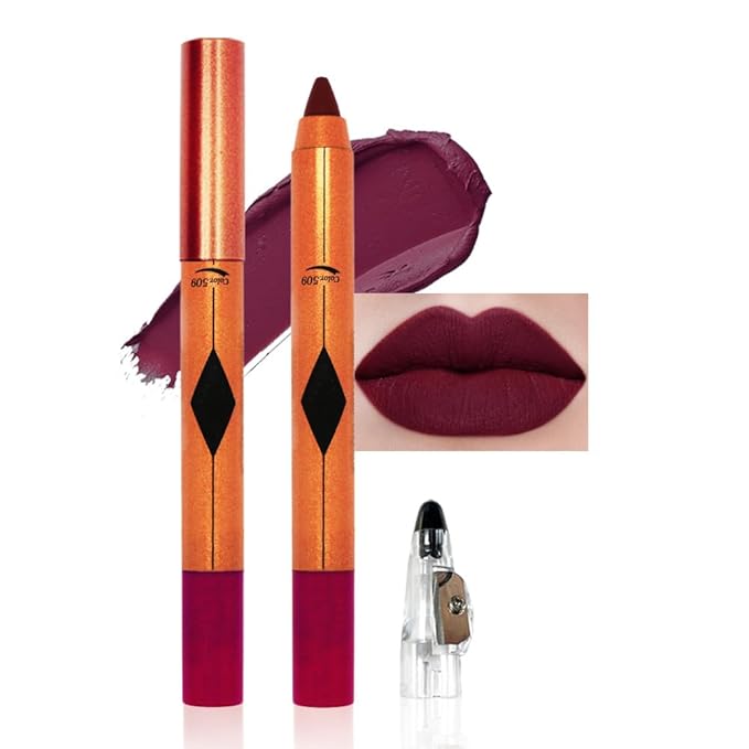 Purplish Red Lip Liner Pencil, Smooth Matte Lipstick Crayon with Lip Pencil Sharpener for Women, Velvet Smudge Proof Smudgeproof Waterproof No Transfer Makeup Forever Lipliner 509#