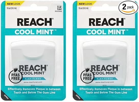 Listerine Cool Mint Interdental Floss | Effective Plaque Removal, Teeth & Gum Protection | Shred-Resistant, Fresh-Breath Feeling, PFAS Free | 55 Yards, 2 Pack
