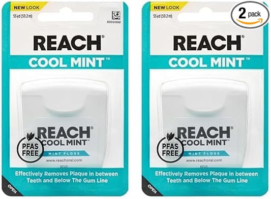 Listerine Cool Mint Interdental Floss | Effective Plaque Removal, Teeth & Gum Protection | Shred-Resistant, Fresh-Breath Feeling, PFAS Free | 55 Yards, 2 Pack