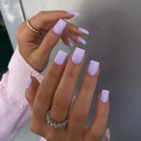 Light Purple Square Press on Nails Short,KQueenest Gel Glue on Nails Press on,Soft Short Fake Nails Set,Pure Stick on Nails for Women,Lilac Acrylic Nails Set,Natural Petite Nails for Daily Manicure