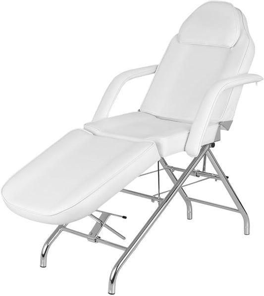 Buy-Rite Stationary Facial Bed – White Vinyl, Thick Foam Cushion, Adjustable Headrest, Backrest & Leg Rest, Removable Face Pillow & Armrests – SY-3557 – 300 lb Capacity