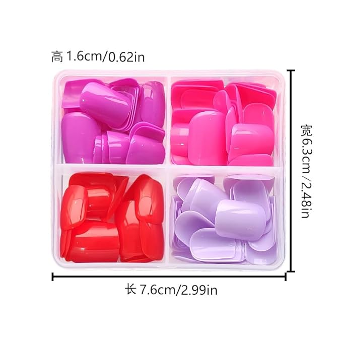 4 Packs 96Pcs Square Press on Nails Short Solid Fake Nails Glossy Pure Design Acrylic False Nails Full Cover, Glue Stick On Nails for Women's Manicure & Nail Art