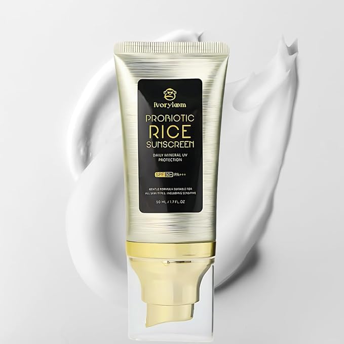 ivoryloom SPF 50 PA++++ Mineral Sunscreen | Fast Absorbing Hydration with Rice Ferment, Niacinamide, Hyaluronic Acid, Titanium Dioxide | Broad Spectrum | No White Cast | Reef Safe | 1.7 OZ