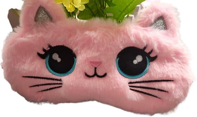 Cute Soft Plush Cat Sleeping Mask for Women Girls, Cute Animal Sleep Eye Cover Mask Eye Funny Blindfold Eyeshade for Night Nap Travel (Pink)