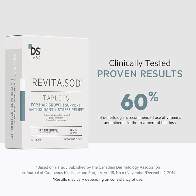 DS Labs Revita.SOD Hair Support Tablets - Daily Hair Wellness Supplement with Superoxide Dismutase, Zinc & Ashwagandha, For Men & Women, 30 Tablets