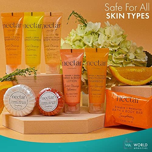 World Amenities - Nectar Bulk Shampoo - Sweet Orange Blossom, Mini Travel Size Toiletries, Hotel Amenities, Airbnb Rentals, Suitable for All Hair Types (25 Count)