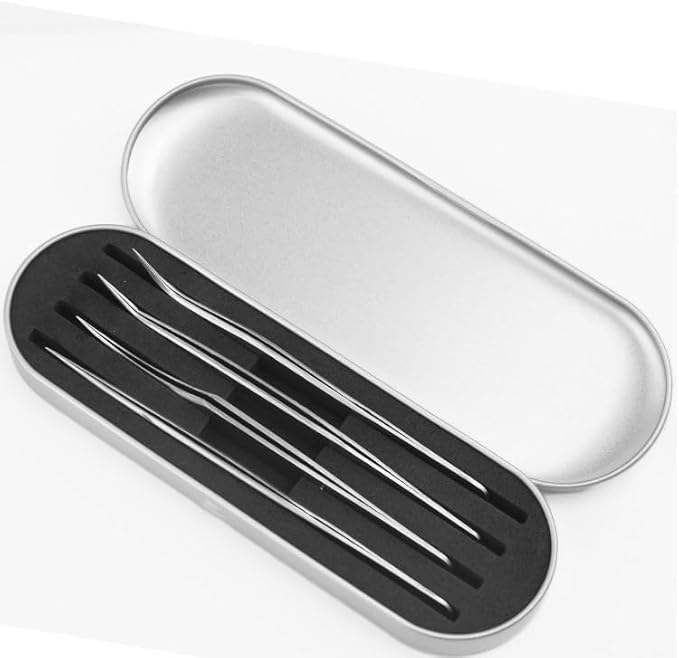 Professional Stainless Steel Eyelash Extension Tweezers, Straight and Curved Lash Tweezers Set for Eyelash Extension Artists Girls Women Beginners Tool (4Pcs/Set Eyelashes Tweezers)