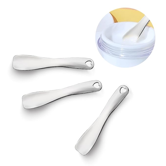 Sibba 3 PCS Facial Spatula Massage Eye Roller Dark Circles Skincare Tool Face Cream Lotion Makeup Stainless Steel Applicator Wand Neck Lines Beauty Instrument Stick Spoon Device(Silver)