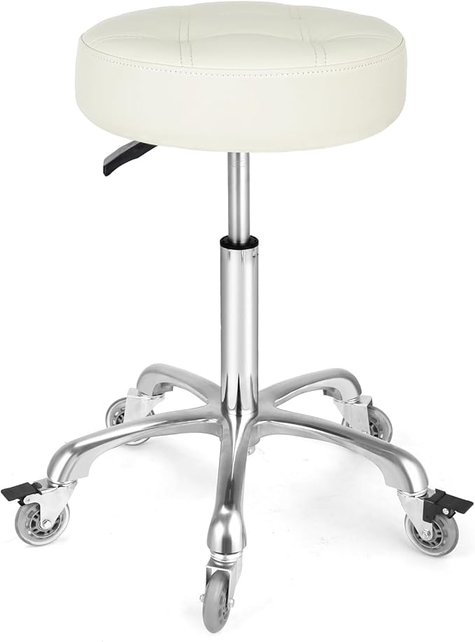 Adjustable Heavy Duty Stool - Rolling Stools with Locking Caster Wheels - Swivel Stools Backless Chair for Home Kitchen Office Shop Tattoo Lash Tech Pedicure(Off White, Height 22 to 30 in)