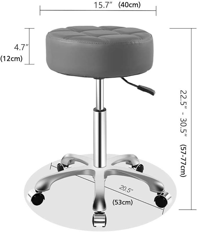 Rolling Stool for Work Medical Tattoo Salon Office, Heavy Duty Esthetician Stool with Wheels Adjustable Hydraulic Chair (Grey)