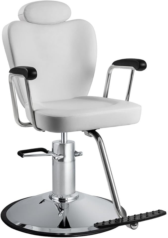 Milano All Purpose Salon Styling Chair in White | Reclining Hydraulic All Purpose Chair with Removable Headrest for Barber, Beauty & Threading | Minerva Beauty