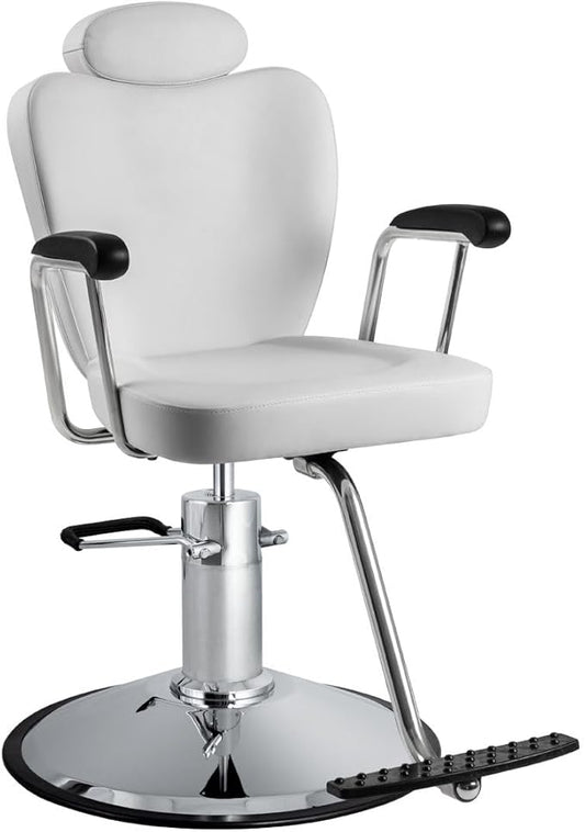 Milano All Purpose Salon Styling Chair in White | Reclining Hydraulic All Purpose Chair with Removable Headrest for Barber, Beauty & Threading | Minerva Beauty