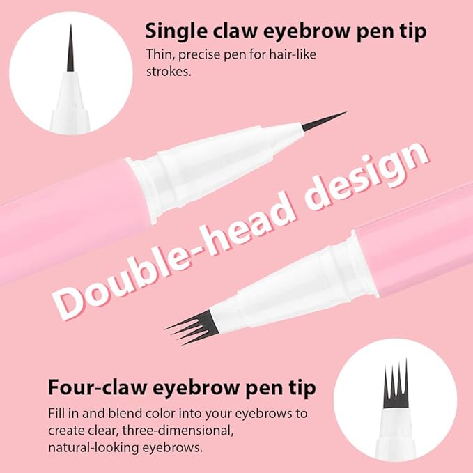 evpct 1Pcs Light Brown Magic Microblading Dual-Ended Eyebrow Contouring Pen Brow Pencil, with 4 Brush Micro-Fork-Tips Applicator and Precise Brush-Tip, Hair Like Strokes, with Dual-ended Eyebrow Brush