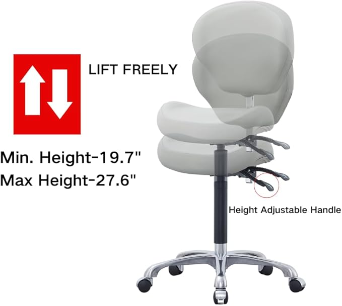 Height Adjustable Rolling Stools Drafting Chair with Backrest,Work from Home,Studio,Dental,Office Work at a Desk,Salon,Art Studio, Tattoo,Garage, Kitchen, Counter, (Grey)