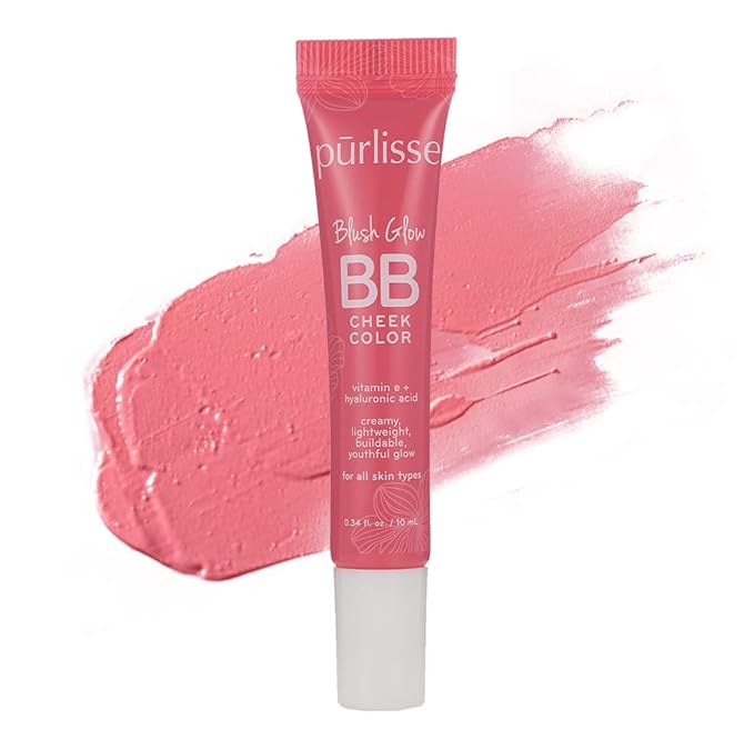 pürlisse Blush Glow BB Cheek Color - Dewy Liquid Blush for Cheeks - Enriched with Vitamin E & Hyaluronic Acid - Creamy, Lightweight & Buildable - Hydrating & Nourishing - Sweet Rose (0.34 Fl oz)