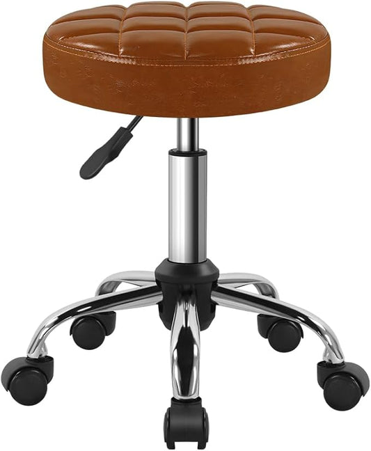 Classic Swivel Stool with Wheel for Salon Work Home SPA Shop Height-Adjustable and Cost-Effective Rolling Stool Chair Small (Brown)