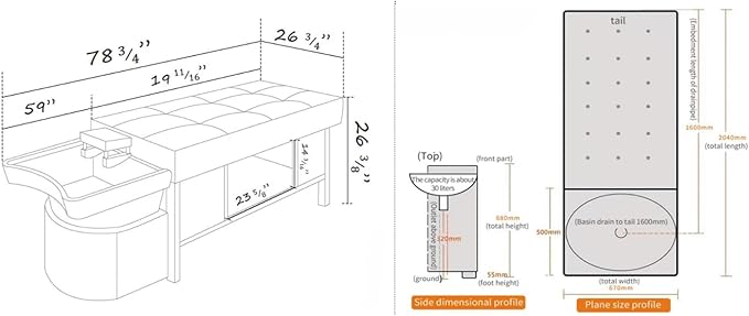 TATARTIST Head Spa Bed with Fumigation Head Therapy Shampoo Bed Water Circulation Massage Shampoo Backwash Unit Spa Hair Salon Equipment (Grey)