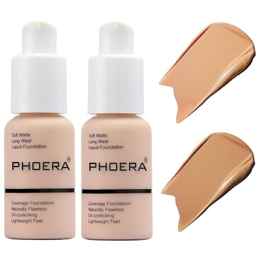 2 Pack PHOERA Foundation,Matte Oil Control Concealer Foundation