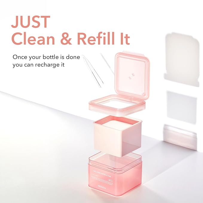 (Only Refill) Mediheal Collagen Ampoule Pad (100 Pads) - Cotton Facial Toner Pads for Skin Firming & Restore Elasticity - Vegan Eco Silk Pad