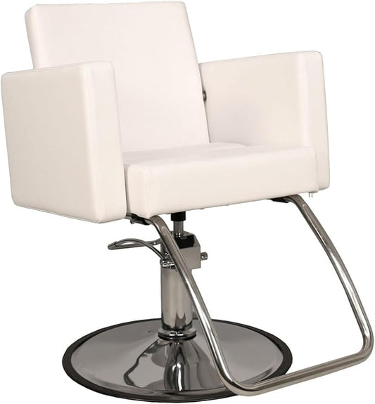 Maranello Wide Salon Styling Chair in Alpine White, Round Chrome 360° Swivel Hydraulic | Minerva Beauty