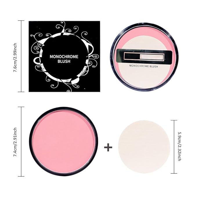 Natural Single Matte for Face Cheeks Blush with Makeup Powder Puff, Nude Pink Monochrome Blush Cream Powder Makeup Palette Blushes Long-lasting Color Blendable Foundation for Women Every Day 05