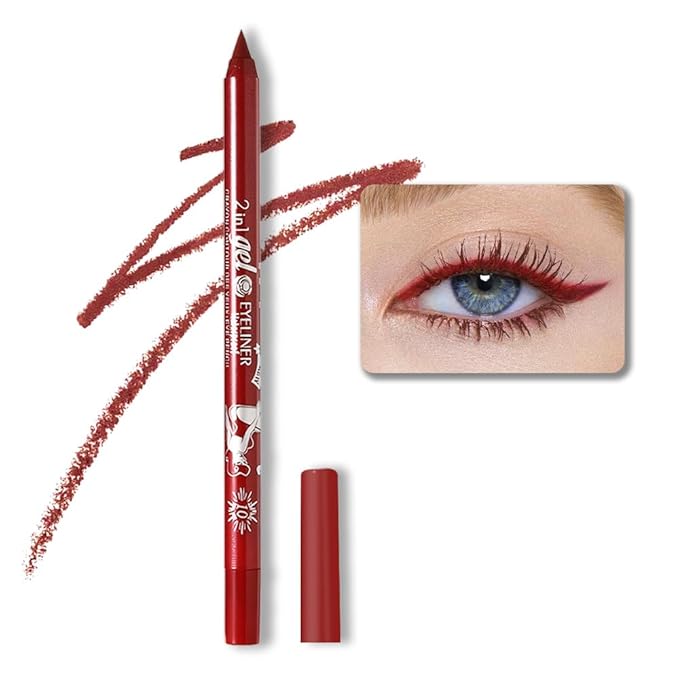 Kaely Red Waterline Pencil Eyeliner, Sharpenable Multi-Use Gel Eyeliner Pencil, Eye Liner Waterproof Smudge proof, Smooth Eye Makeup Liners, delineador de ojos contra el agua, 10