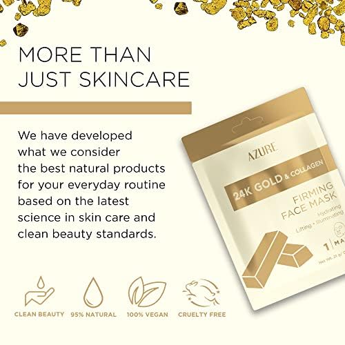 Azure Cosmetics 24K Gold Firming Face Mask- Anti Aging, Hydrating, Toning & Firming Facial Sheet - Helps Reduce Wrinkles & Fine Lines - With Hyaluronic Acid & Collagen - Made in Korea - Pack of 5