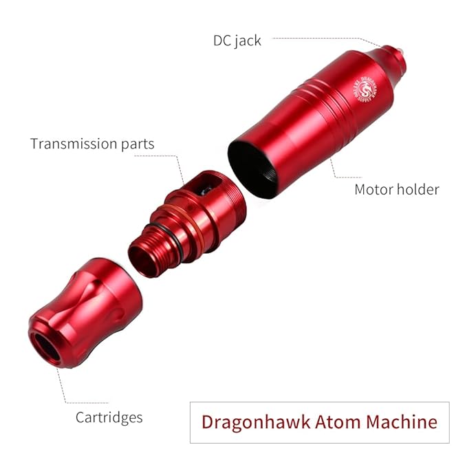 Dragonhawk Wireless Cartridge Tattoo Machine Kit Complete Tattoo Gun Kit Pen Rotary Tattoo Machine Pro Tattoo Needles Beginner Tattoo Kit Red