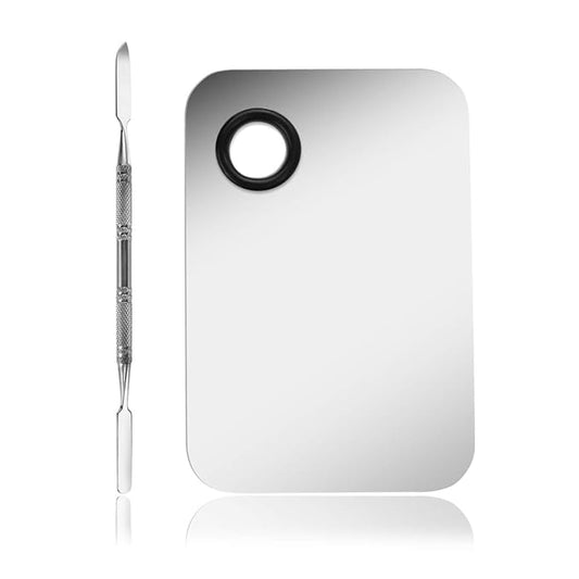 Makeup Palette, Stainless Steel Cosmetic Makeup Palette Professional Cosmetic Mixing Makeup Palette with Spatula Tool 6x4
